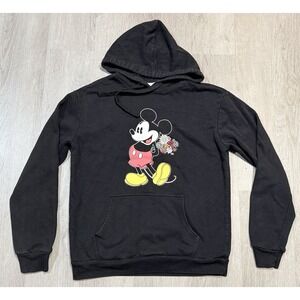 Disney Mickey Mouse Women's L Black Hoodie Embroidered Flowers.